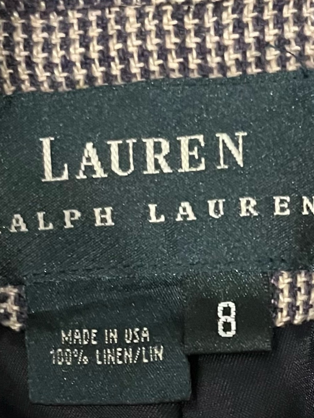 LAUREN RALPH LAUREN Tan Black LINEN Blazer Sz 8 ORIG $175+ DESIGNER Deal LUX!